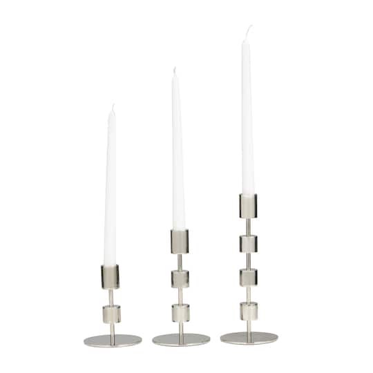 Silver Aluminum Floating Block Abstract Candle Holder with Rounded Base Set